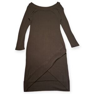 Charlotte Russe Womens Ribbed Olive Green Sweater Dress Midi Sz L Lightweight